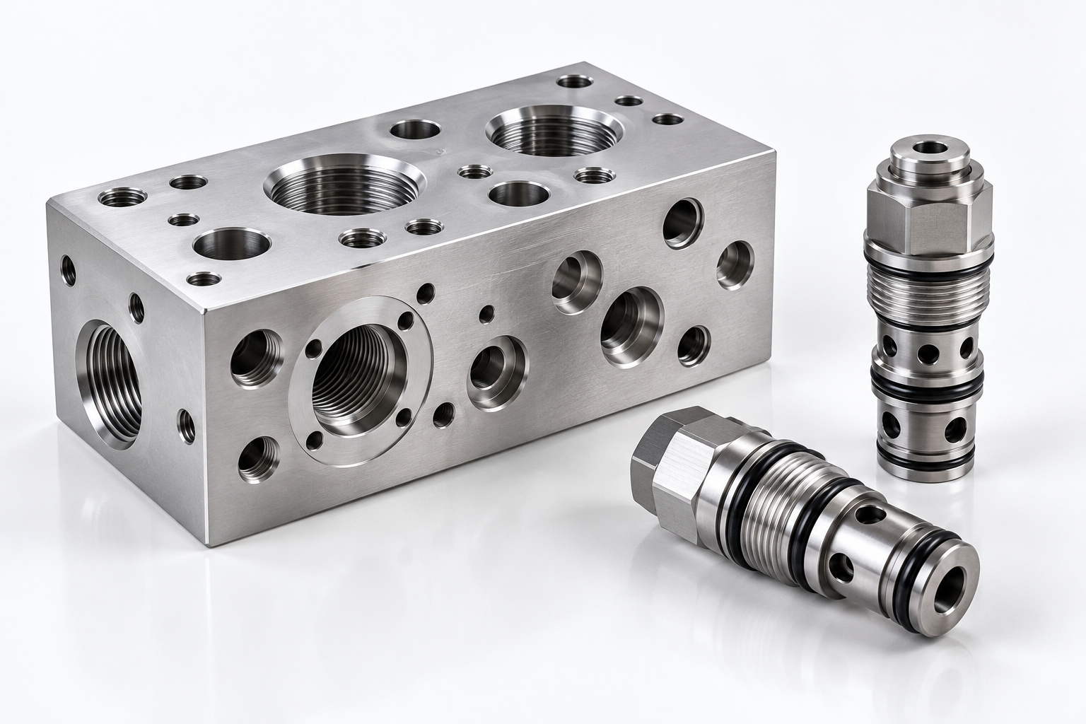 Präzisionsbearbeiteter Ventilverteilerblock und Kartuschenventile